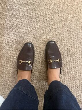 Old Navy Brown Leather-Look Mule Loafers with Gold Hardware